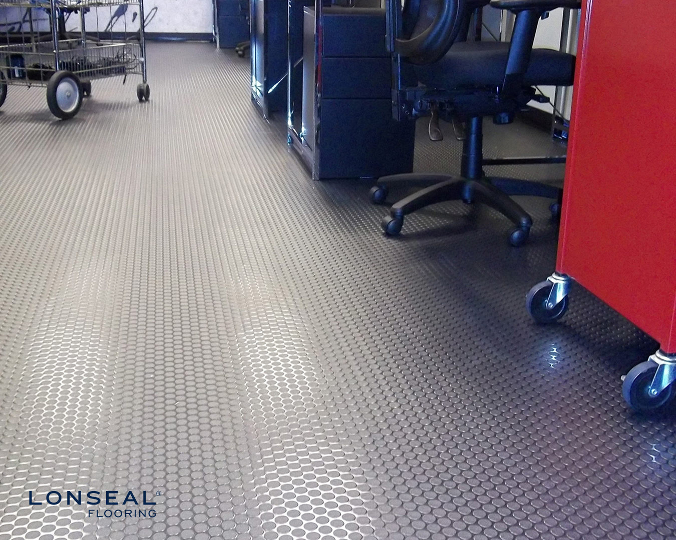 Lonseal, Sheet Vinyl Flooring, The Loncoin series boasts a coin surface embossing that delivers a striking directional design